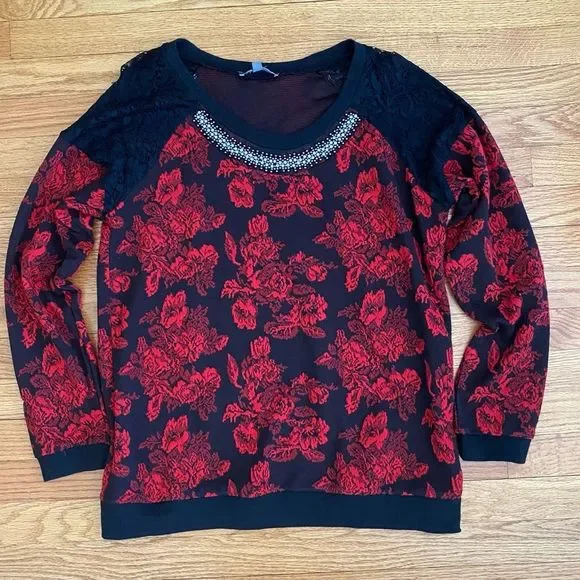 Ny collection Floral design sweater, Size LARGE - Picture 1 of 7